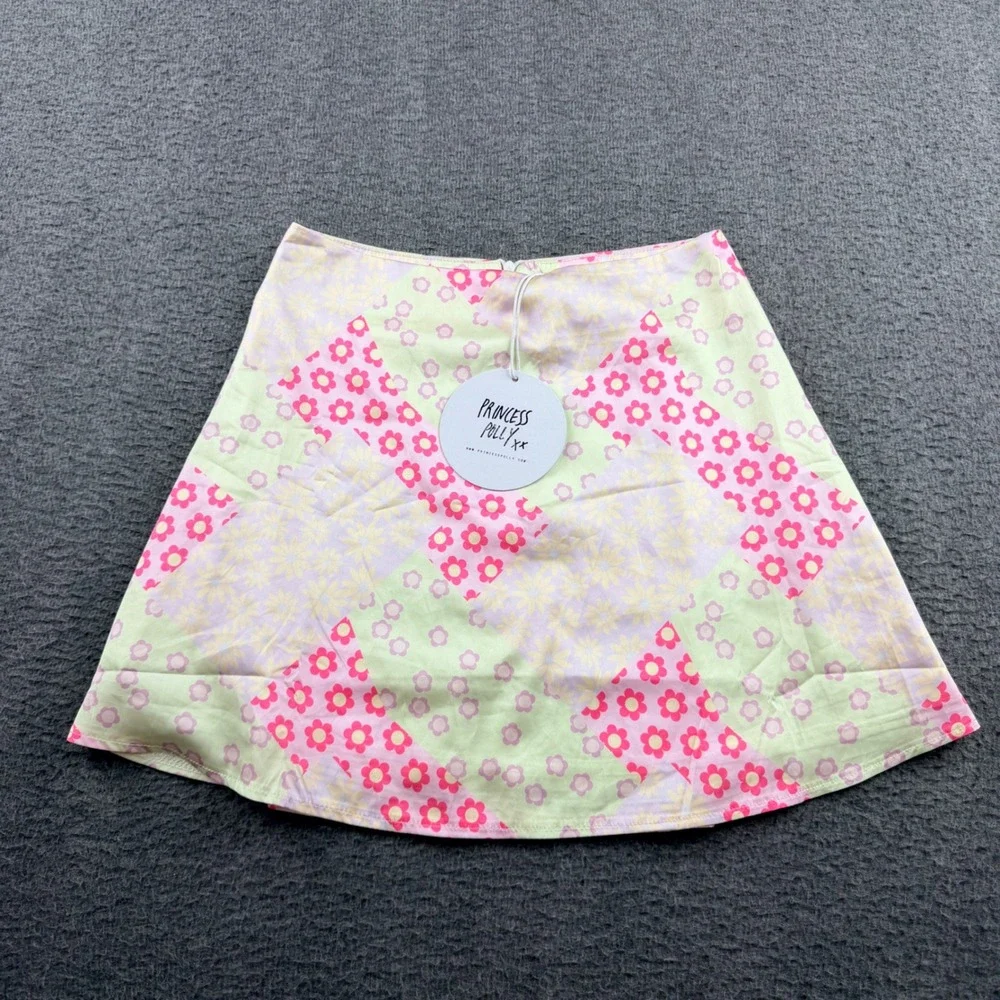 Princess Polly Lacey Mini Skirt Multi Floral Patchwork Women's US 4